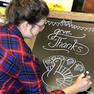 Give thanks on chalkboard