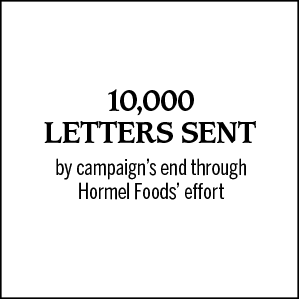 10,000 letters sent by campaign's end through Hormel Foods' effort