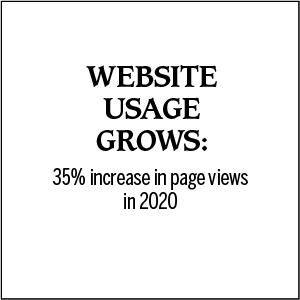 Website usage grows: 35% increase in page views in 2020.