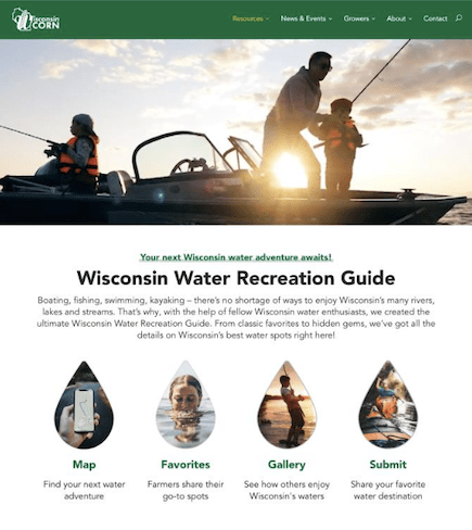 A screen grab of the Wisconsin Water Recreation Guide
