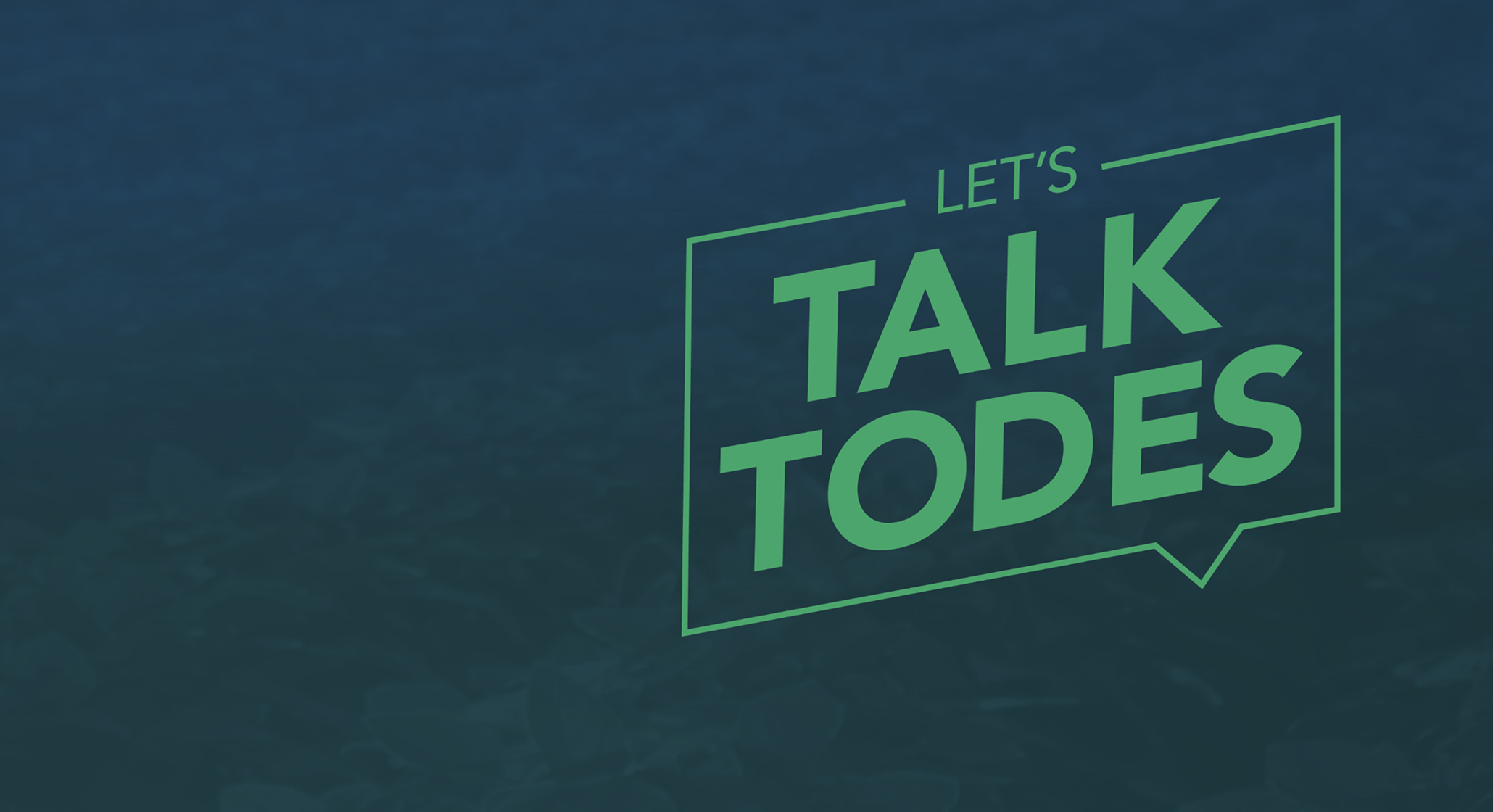 "Let's Talk Todes" blue background with green text