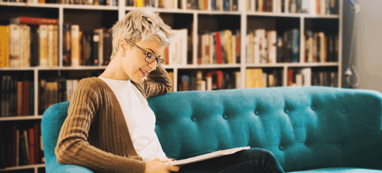 Woman reading about how to develop a brand narrative